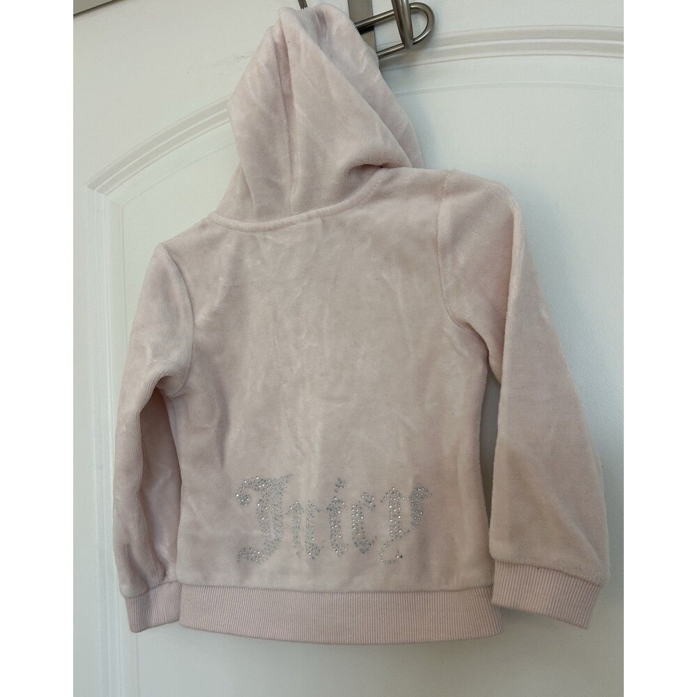 Juicy Couture Toddler Jacket Sze 2T Pink Hoodie Velour Bling Spell Out Tracksuit